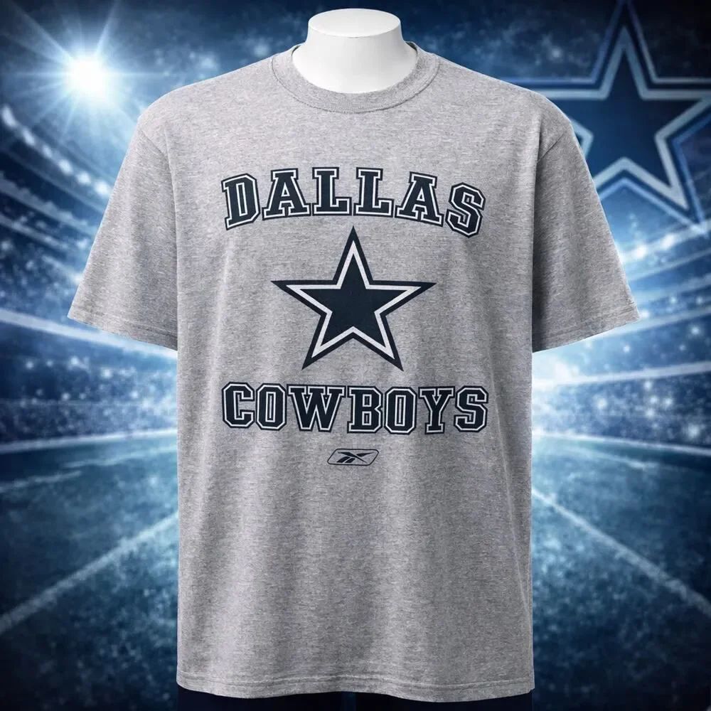 VTG Dallas Cowboys Reebok Gray SS Graphic Shirt L